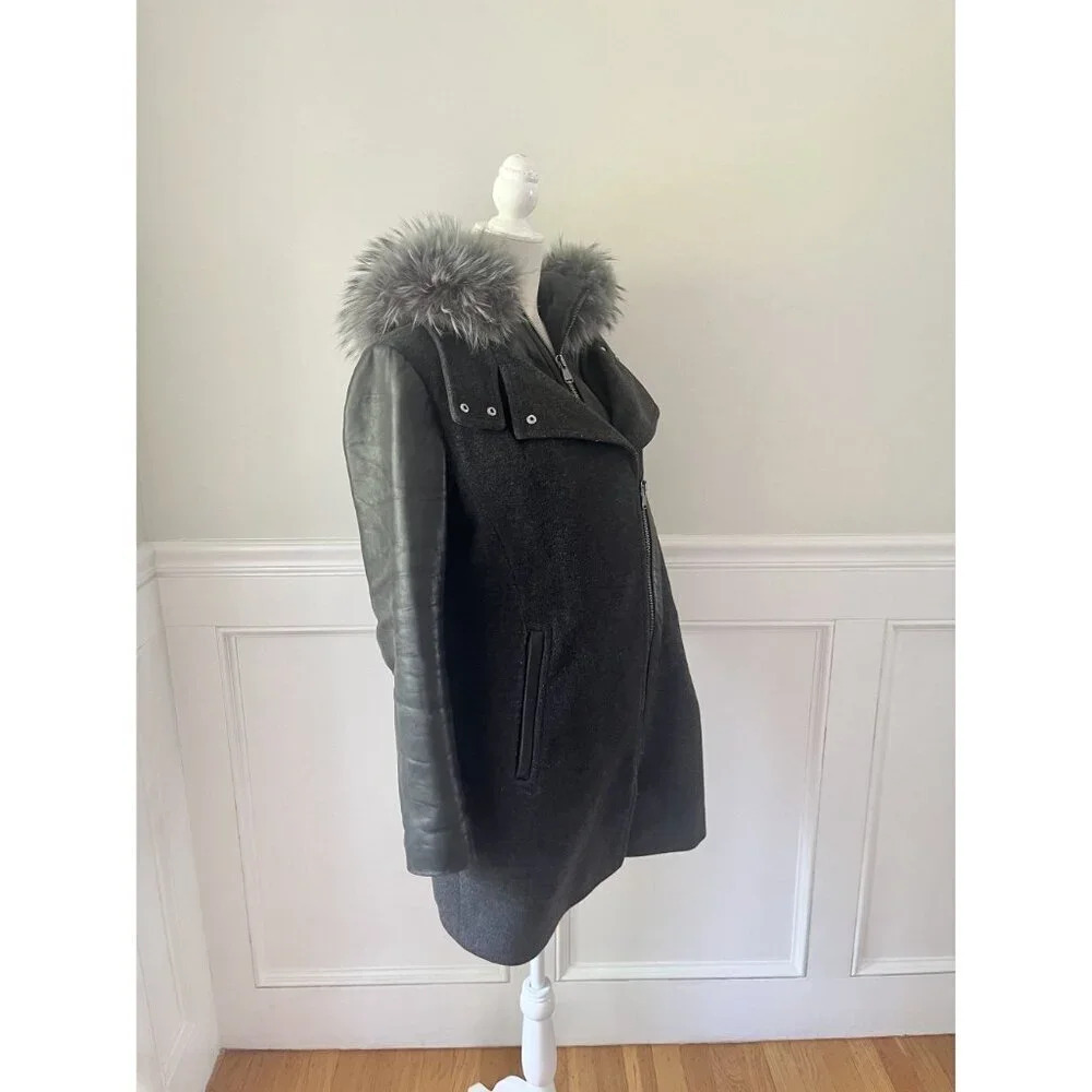 Intuition Paris Wool & Leather Jacket with Removable Fur Trim 42 - Picture 3 of 7